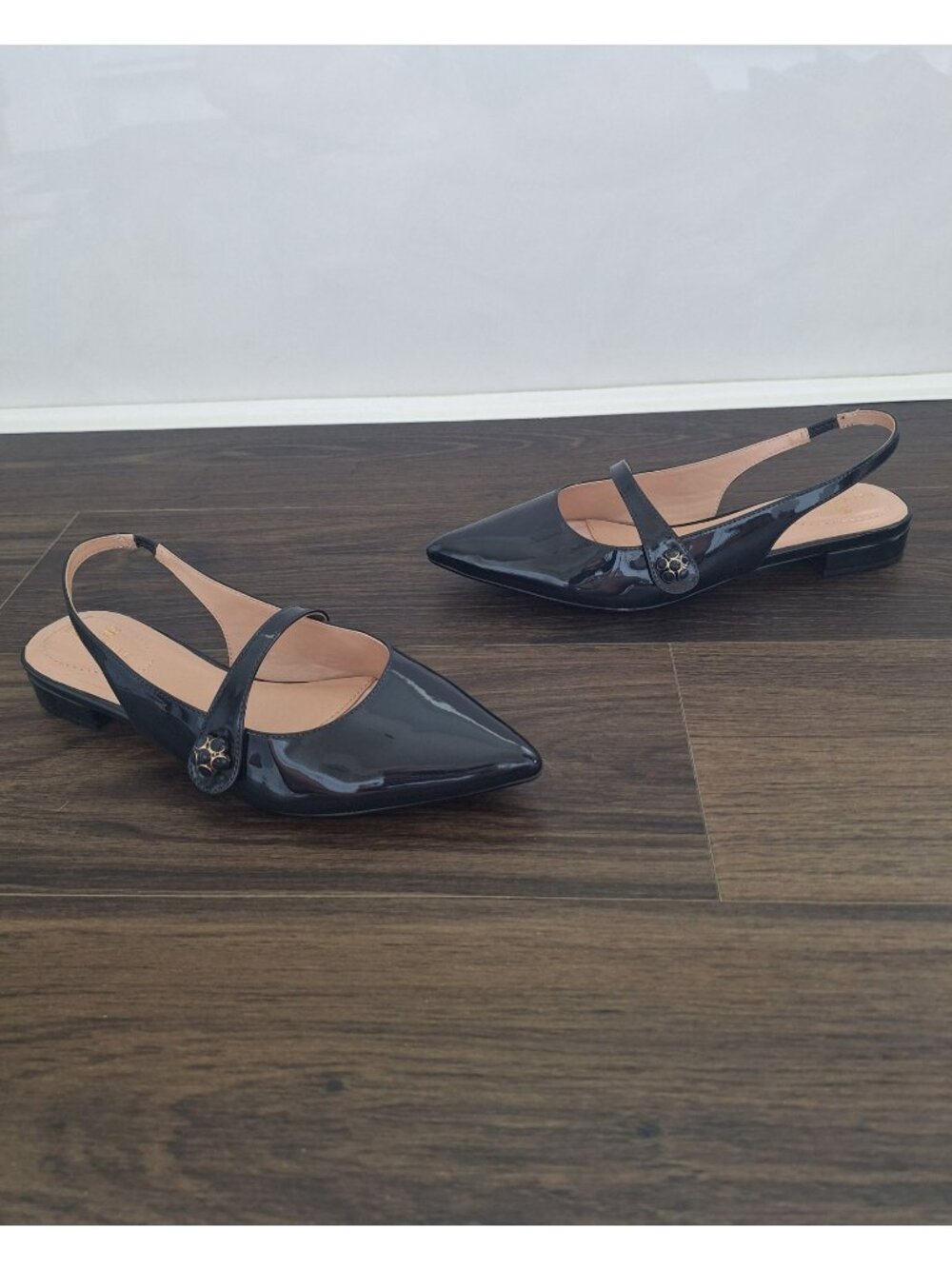 💙 Bandolino Aubriana 7.5 Navy Blue Patent Pointed Toe Slingback Mary Jane Flats